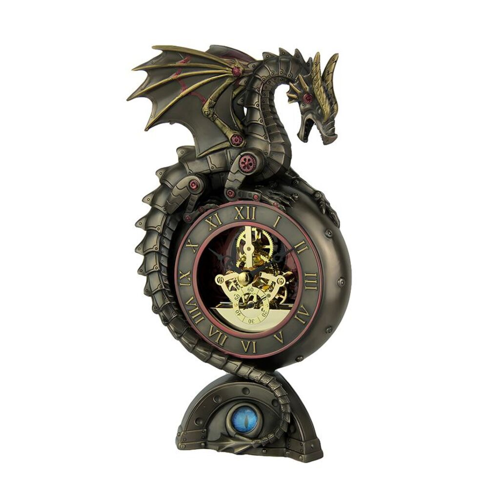 Steampunk Dragon Bronze Finish Table Clock With Moving Clockworks